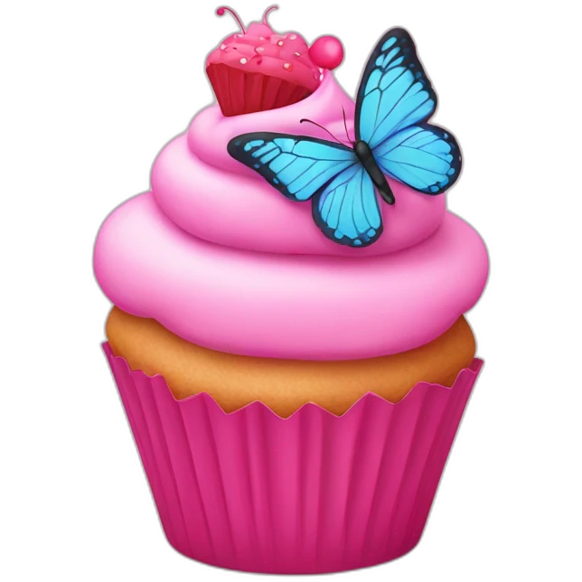 Happy pink cupcake with a pink butterfly  emoji