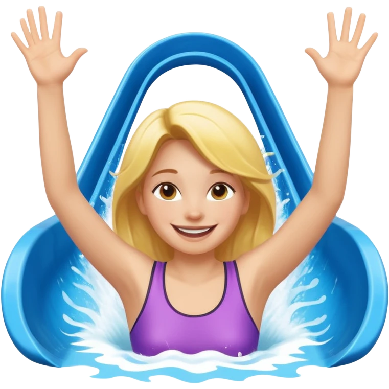 girl on waterslide with hands up emoji