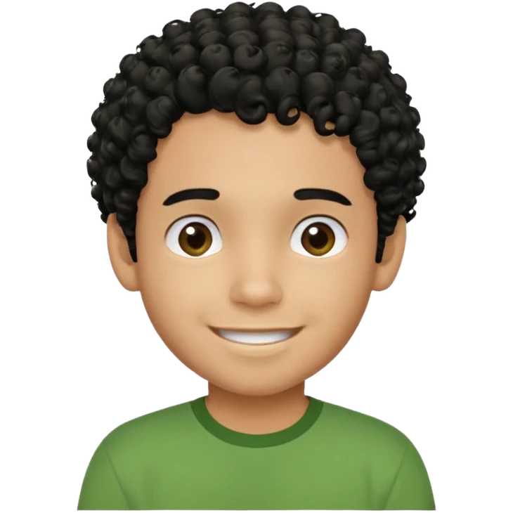 Curly, dominican boy, Phototype II, black hair, with green shirt emoji