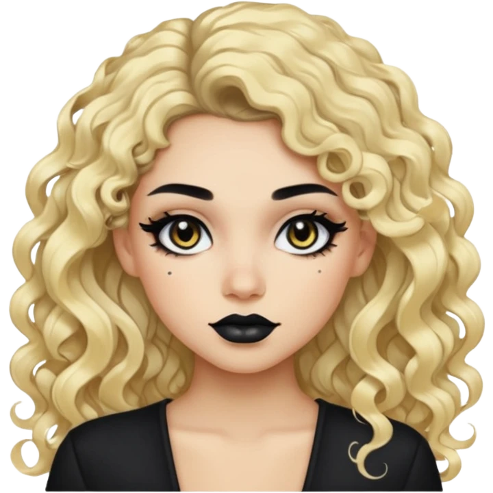 split dye leftside blonde rightside black hair, baddie, pretty makeup, black eyeliner, long and curly hair emoji