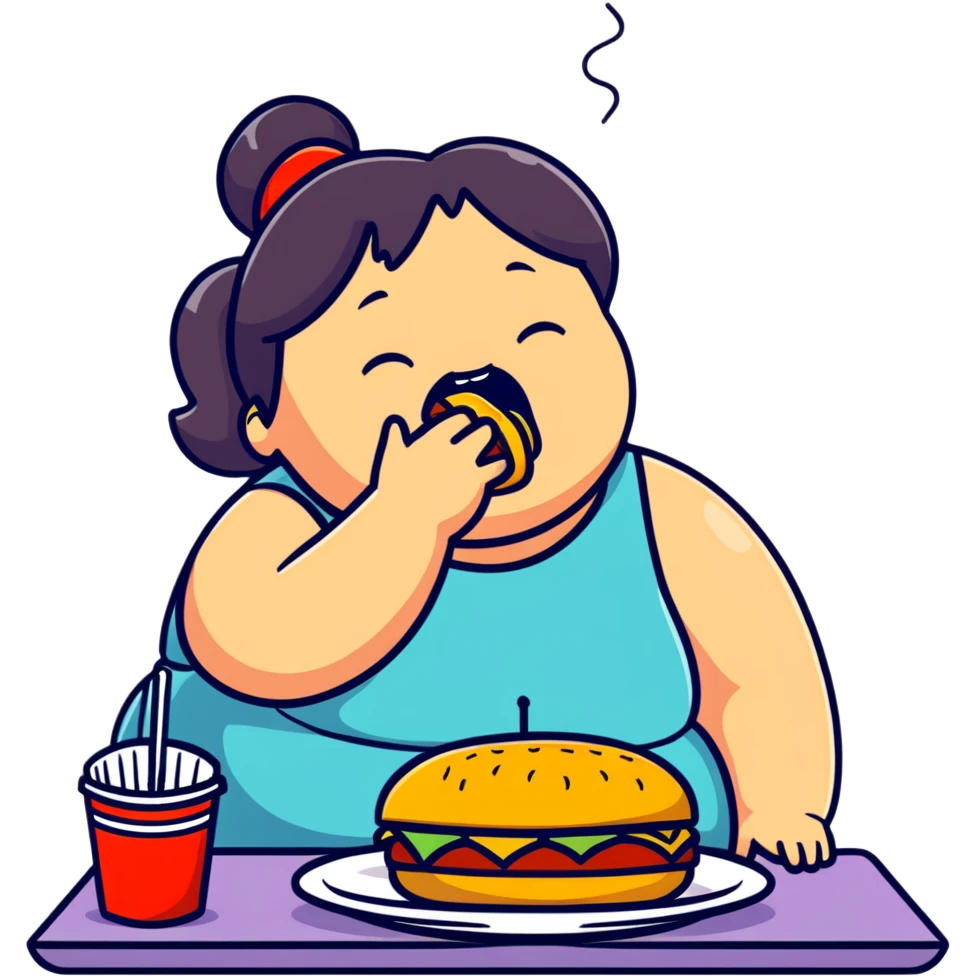 fat girl crying and eating a burger emoji