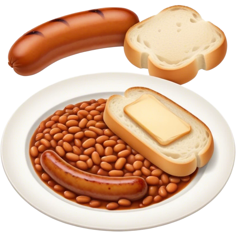 2 sausages with baked beans and a slice of bread, all on a plate emoji