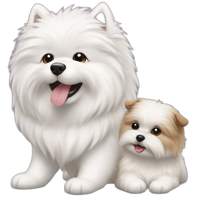 Samoyed playing with a shih tzu emoji