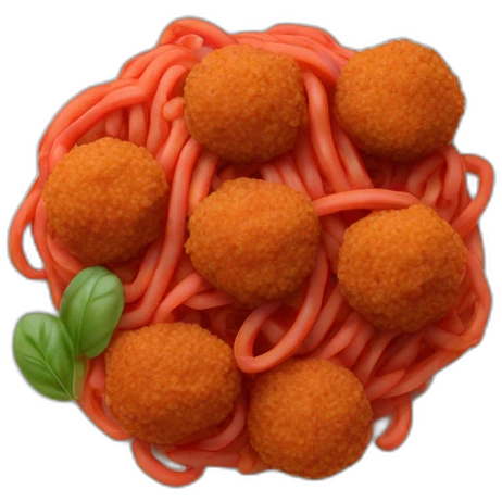 red pasta with meat balls setved in a plate emoji