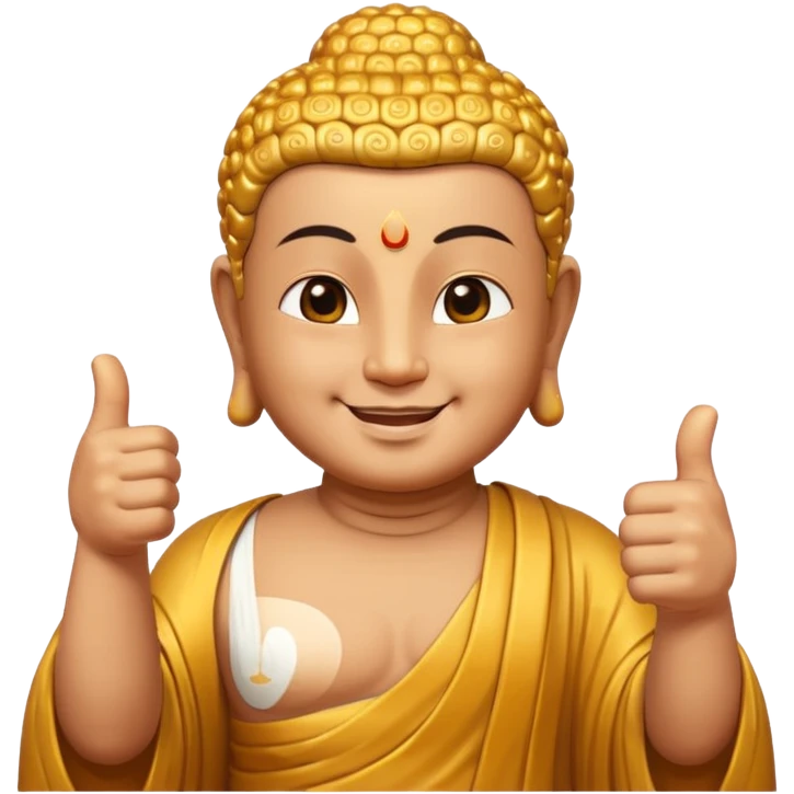 Buddha smiles and gives a thumbs up emoji