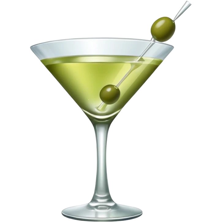martini with 3 green khaki olives all stuck at the same 1 stick and same size . liquid should be a clear color like water kinda  emoji