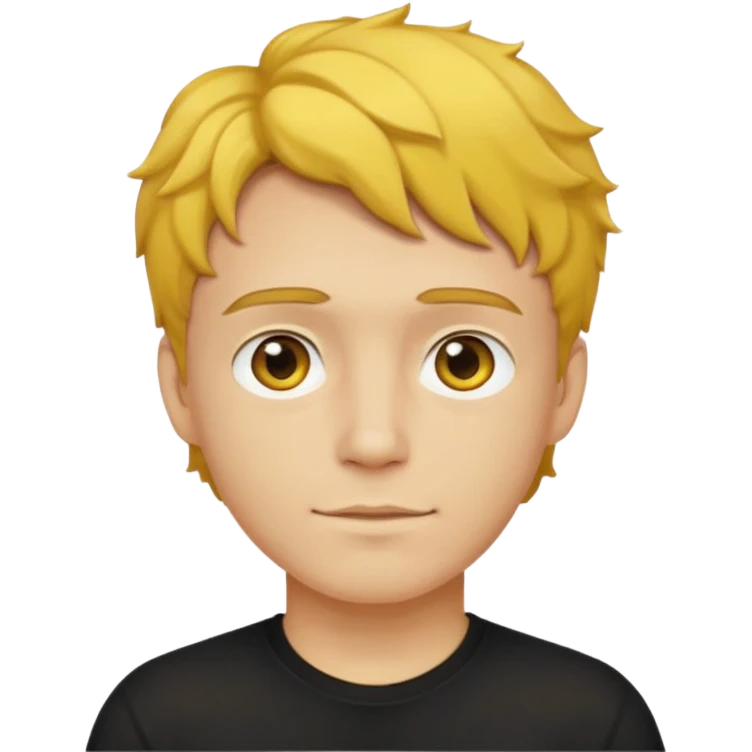 a yellow-faced standard man short wavy light-brown hair wearing a black t-shirt, face and shoulders. The yellow of the face is very bright. emoji