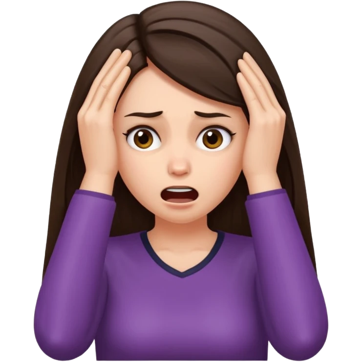 female pulling her hair with mad face, face palm, brunette emoji
