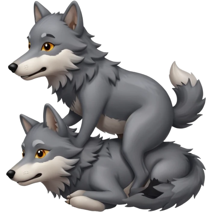 A wolf riding on the back of another little wolf emoji