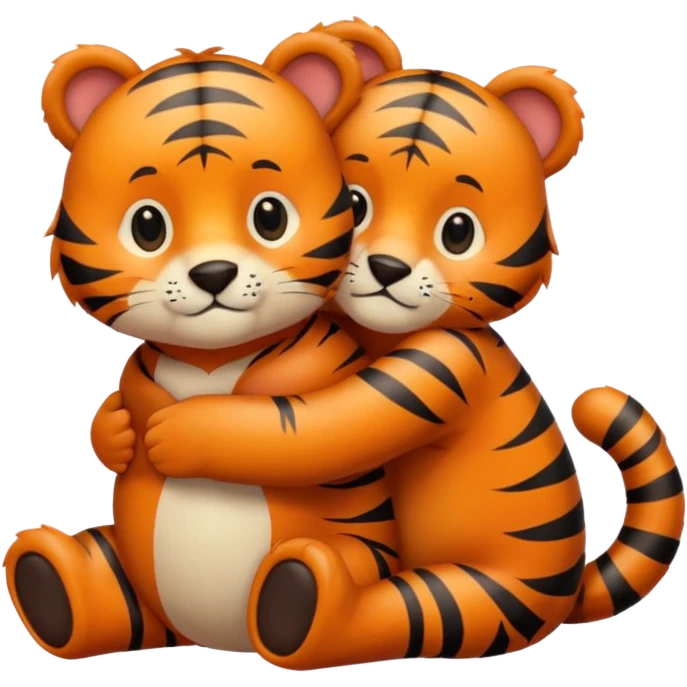 A cute little tiger hugs a cute bear emoji
