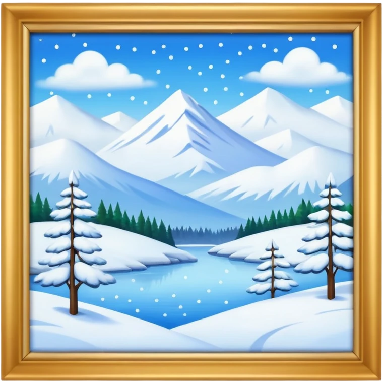 simple painting in a frame with snowing landscape emoji