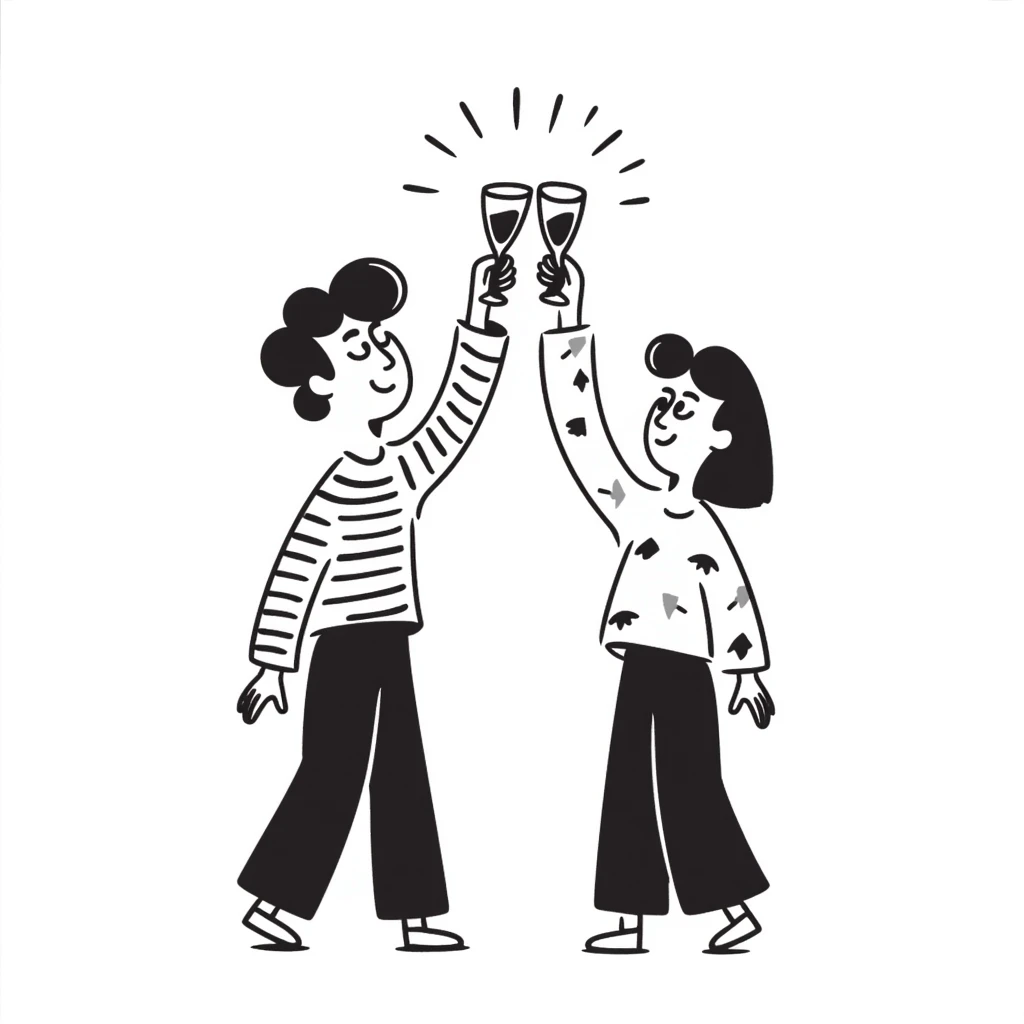 sketch of people saying cheers emoji