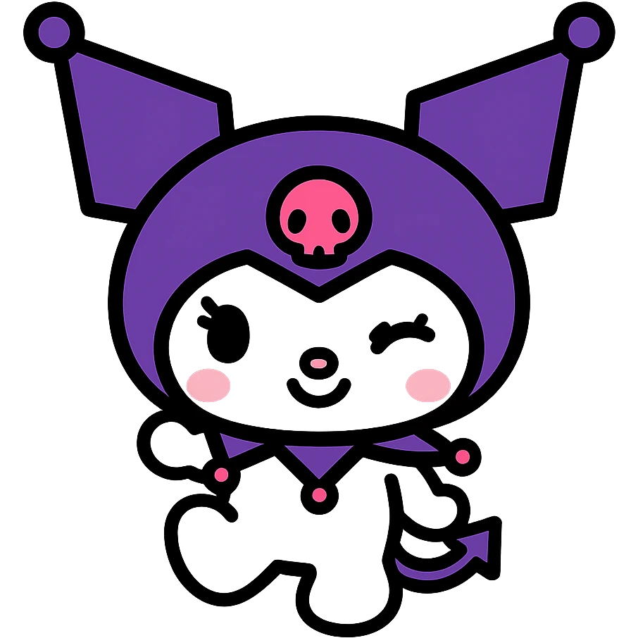 Kuromi winking, cute and sassy emoji