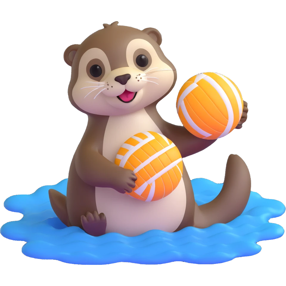 extremely cute otter floating on water with big eyes holding a volleyball emoji