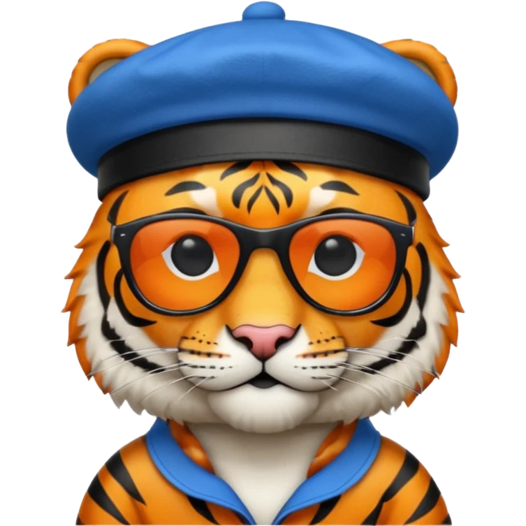 tiger in sunglasses with blue berets emoji
