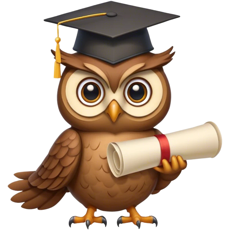 Owl with graduation hat and diploma in claws emoji