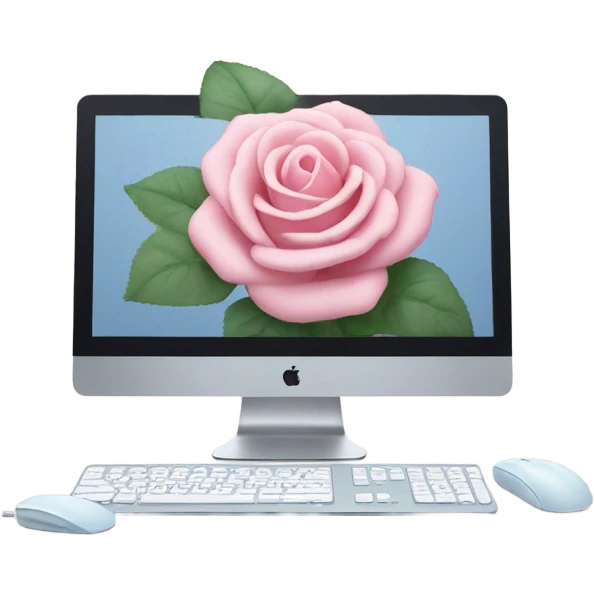 iMac rose pastel avec clavier et souris emoji