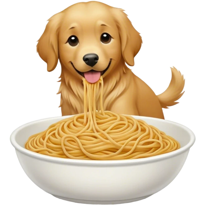 Golden retriever being turned into a bowl of spaghetti emoji