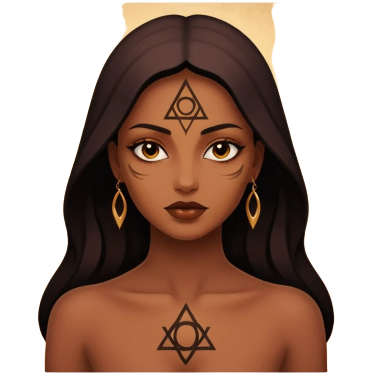 Dark oil traced over woman’s skin forming occult symbols, sensual devotion emoji