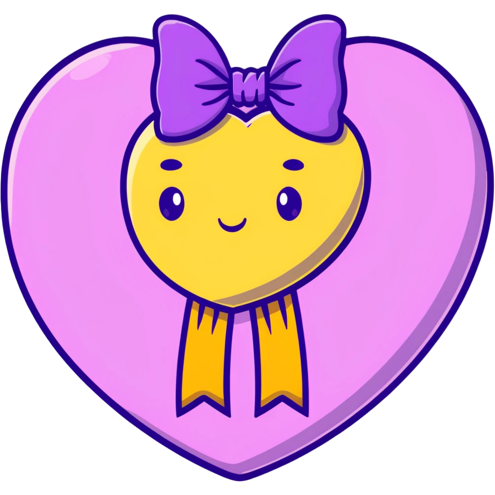 Purple heart with pink bow tied around it emoji