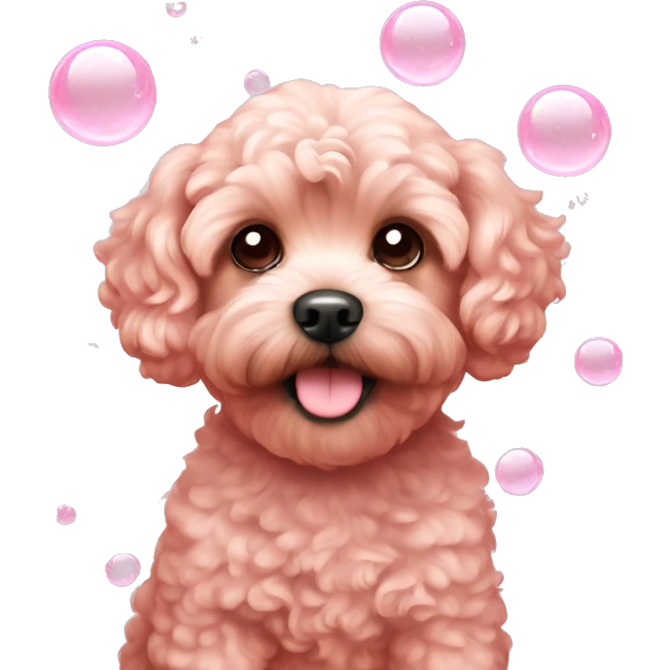 Red Maltipoo pastel pink soap bubbles  emoji