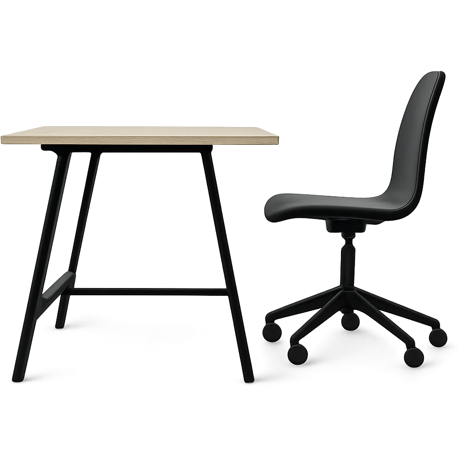 a minimalist office desk and chair, side view, empty, contemporary style emoji