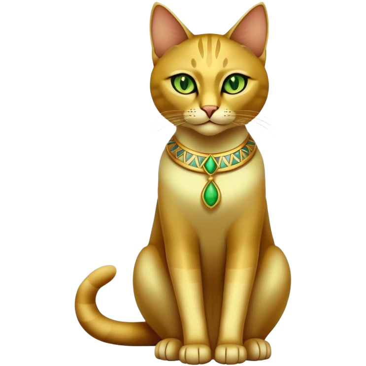 Egyptian cat full body sitting with green eyes emoji