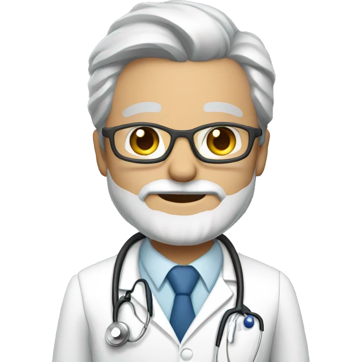 doctor with glasses, gray hair and beard with white coat and stethoscope emoji