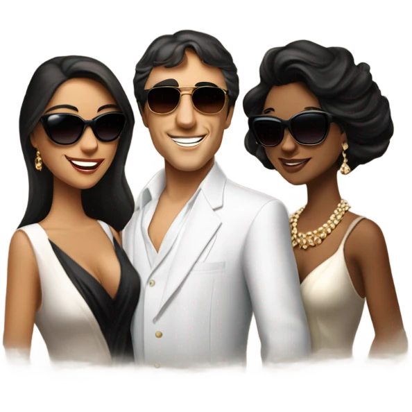 Tony Montana sunglasses happy with 3 beautiful ladies with him emoji