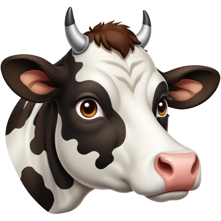 Cinematic Noble Black and White Cow Portrait Emoji, Poised and regal, with a large, sturdy build and a striking, well-groomed coat of pure black accented by crisp white patches, deep-set soulful brown eyes, Simplified yet sharp and sophisticated features, highly detailed, glowing with a soft, dignified glow, high shine, intelligent and calm, stylized with an air of modern elegance, focused and attentive, soft glowing outline, capturing the essence of a watchful and confident bovine guardian, so majestic it feels as though it could stride out of the screen with effortless authority! emoji