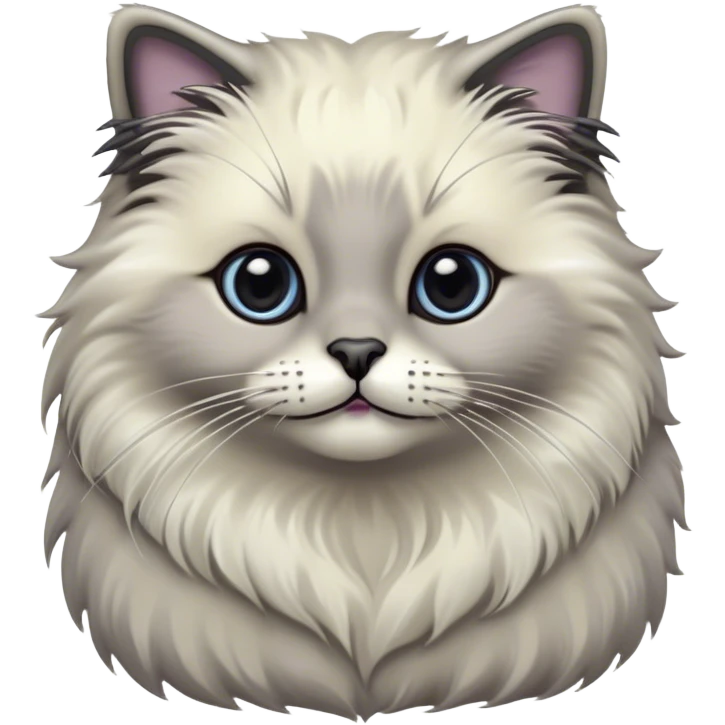 Cinematic Adorable Fluffy Grey Seal Ragdoll Cat Portrait Emoji, Head tilted cutely with big, sparkling eyes, soft grey fur with darker seal points on the ears, face, and paws, Simplified yet irresistibly adorable features, highly detailed, glowing with a soft, warm glow, high shine, affectionate and playful, stylized with a touch of whimsy, bright and endearing, soft glowing outline, capturing the essence of a curious and loving kitten, so cute it feels like it could leap out of the screen and snuggle up for a cuddle! emoji