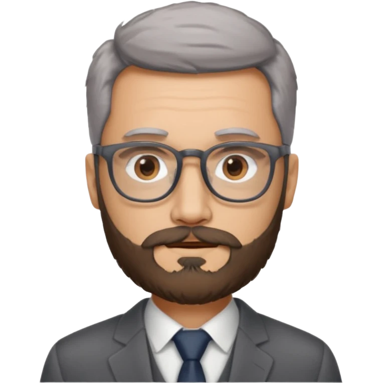 Create a figure that reflects an experienced entrepenurr but who has professional and elegant clothing, without hair, grey glasses, brown eyes and an unkempt beard  emoji