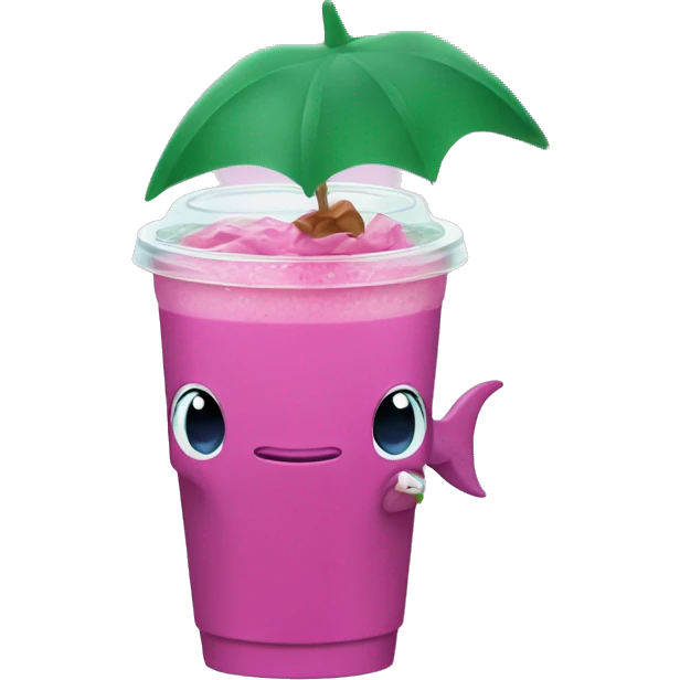 a pink dolphin holding a Starbucks açaí refresher  emoji