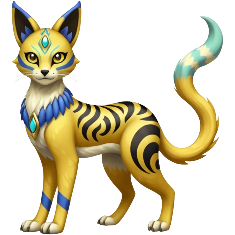 Tribal Exotic Meloetta-Bastet-Lombax-Renamon-Protogen-Palkia-hybrid-fusion-Fakémon-creature, full body emoji