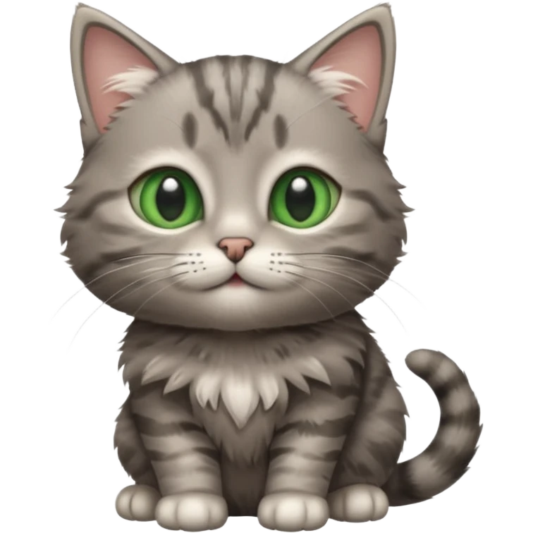 A high-resolution photo-realistic digital illustration of a grey tabby cat kitten, chest upward emoji