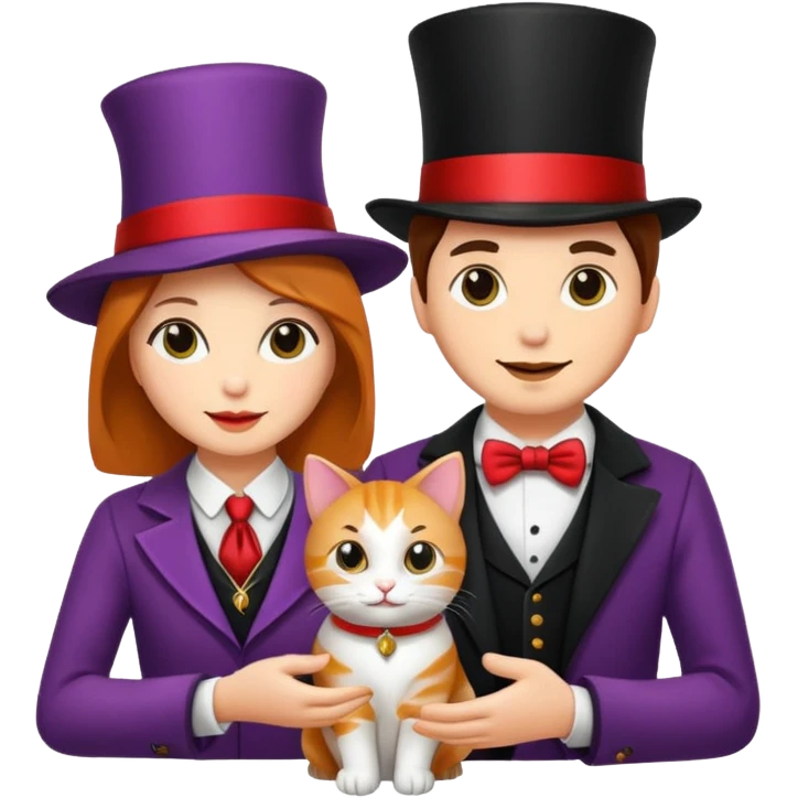 magician couple and their pet cat emoji