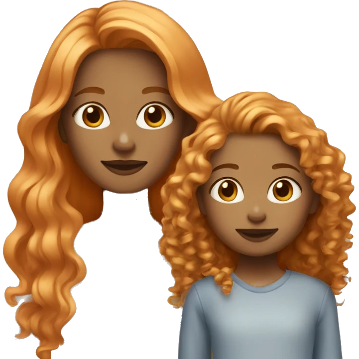 Girl with light copper orange long hair with daughter that has curly light brown blonde hair emoji