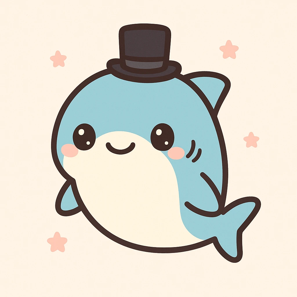 shark wearing a top hat, kawaii style emoji