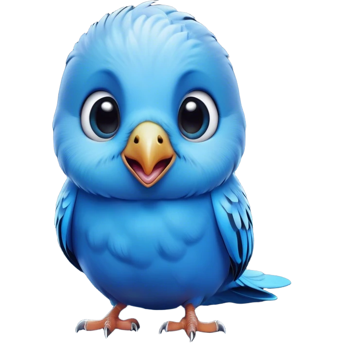 Cinematic Comical Blue Budgie Portrait Emoji, Head tilted dramatically with an exaggeratedly amused expression, featuring a striking blue feathered fur with a glossy finish, wide, expressive dark eyes filled with playful disbelief, Simplified yet hilariously expressive features, highly detailed, glowing with a slightly sassy glow, high shine, dramatic yet playful, stylized with an air of cheeky mischief, bright and endearing, soft glowing outline, capturing the essence of a spirited and over-the-top budgie, so meme-worthy it feels like it could side-eye its way into internet fame instantly! emoji