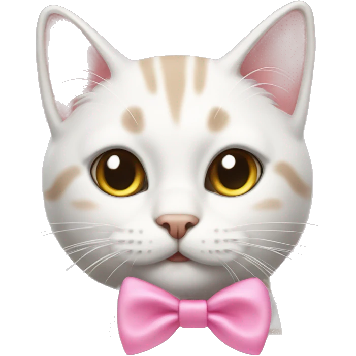 White tabby cat with pink bow  emoji