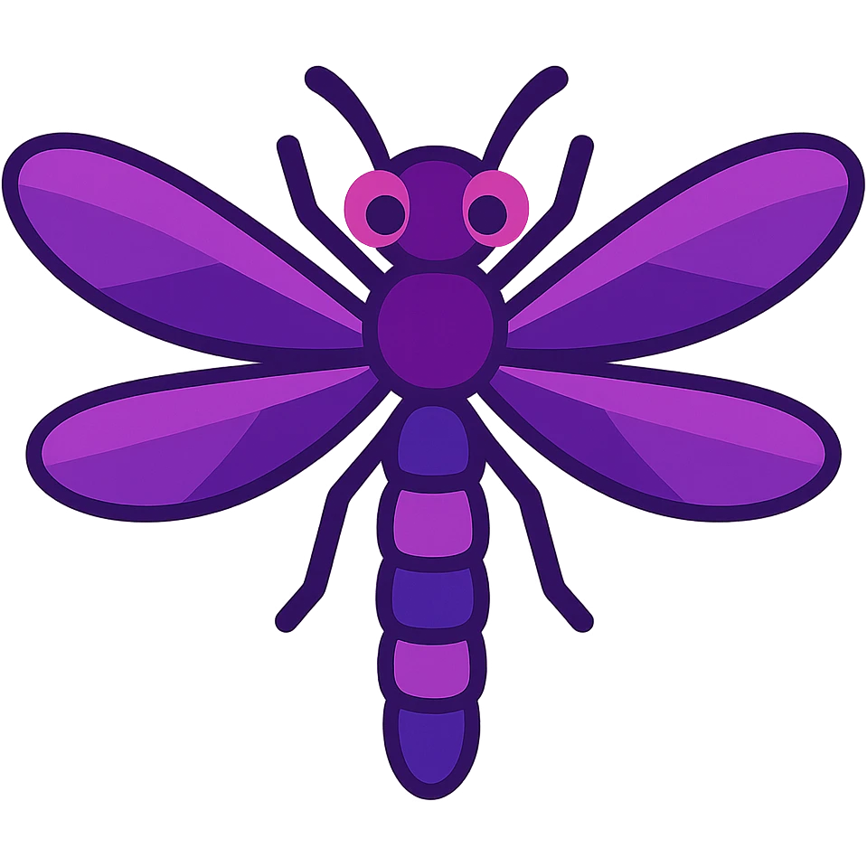a dragonfly in violet color, stylized and modern emoji