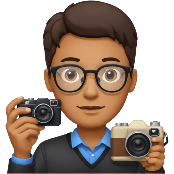 A man with glasses holding a camera emoji