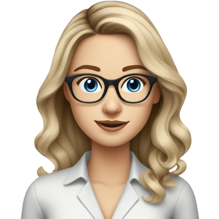 Shoulder length Balayage pale beautiful corporate woman with glasses and blue eyes holding phone  emoji