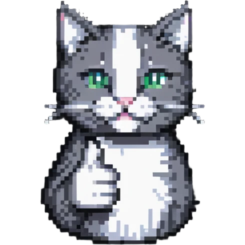 cat giving a thumbs up, icon style, stippling effect, 16-bit pixel art look emoji