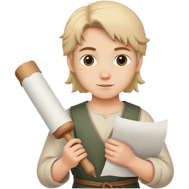 young painter apprentice with roll of paper, medieval age emoji