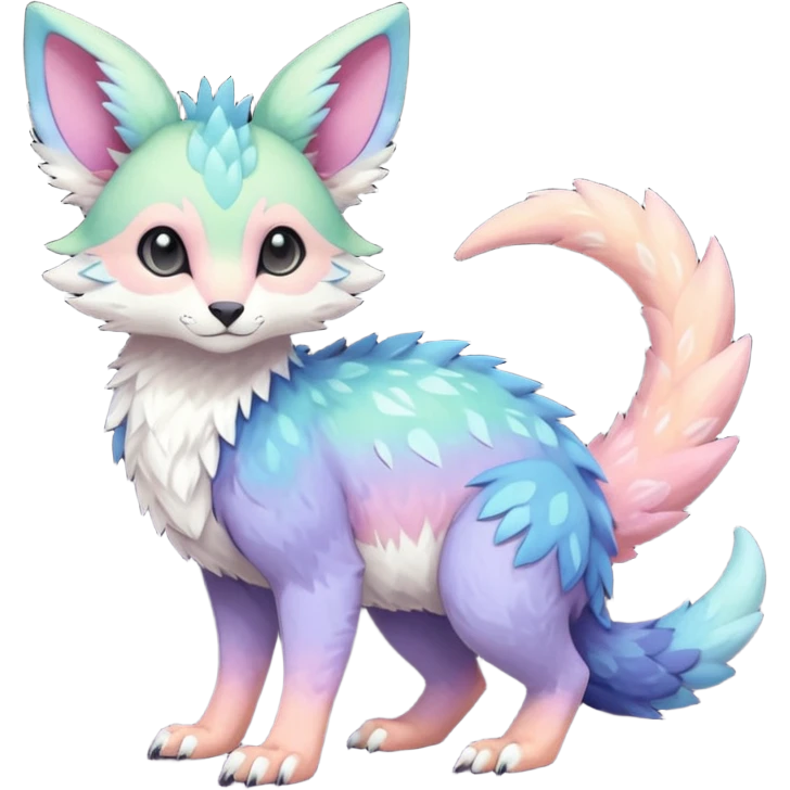 Feral Rare realistic edgy pretty beautiful handsome gorgeous pastel-gradient aesthetic colorful vibrant Vernid-Trico-species-Fakemon-creature by LiLaiRa, random markings, tufted ears, full body emoji