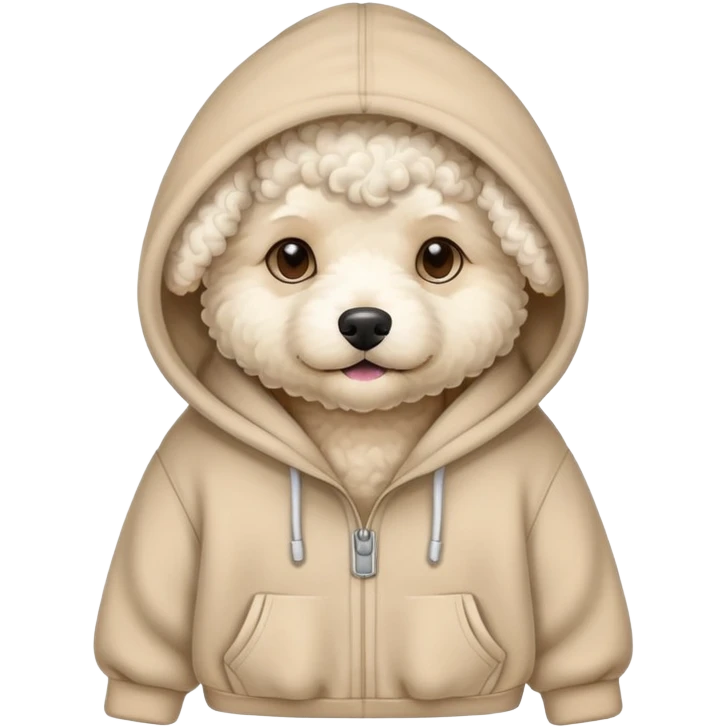 Small white curly haired dog with a comfy hoodie on emoji