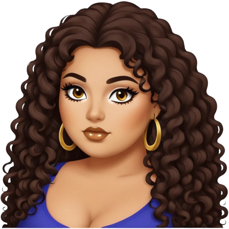 big plus size, tan skin, long dark curly hair, baddie,pretty, makeup, black eyeliner, long hair emoji