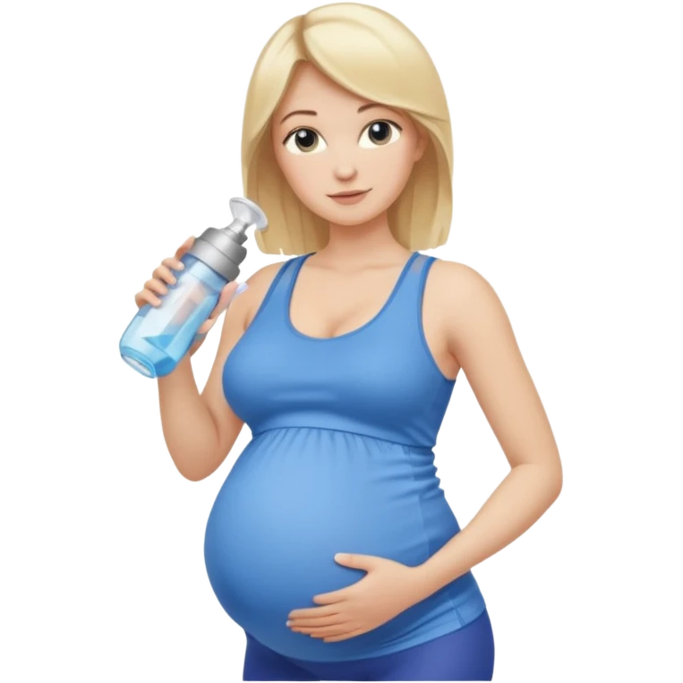 Woman blonde hair tank top blue leggings pregnant belly holding a pump  emoji