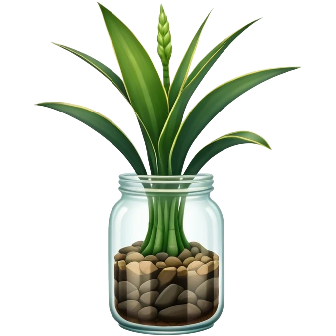 Sansevieria plant with straight leaves in glass jar pot emoji